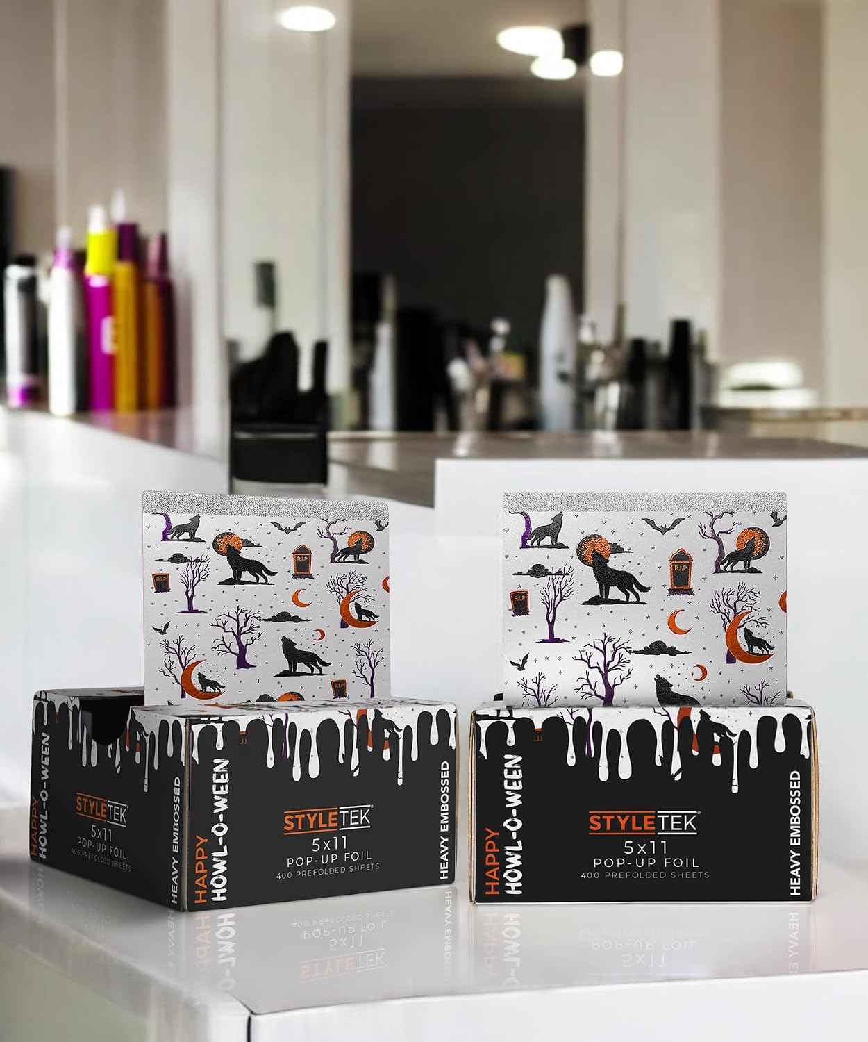 5x11 Pop Up Foil, HAPPY HOWL-O-WEEN EDITION, 400 Sheets Per Box, Heavy Emboss, Luxury Salon Foil