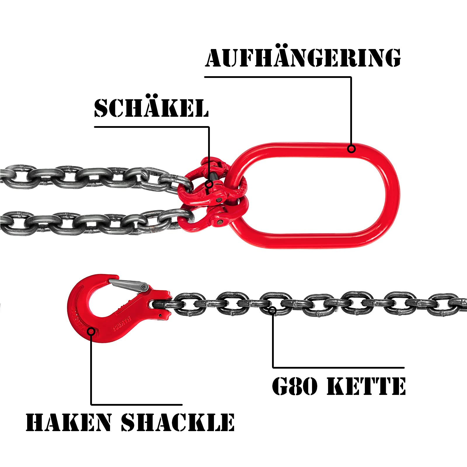 G80 Kettengehänge 1M 2 Strang Anschlagketten 8mm Krankette 3.3ft Transportieren von Lasten