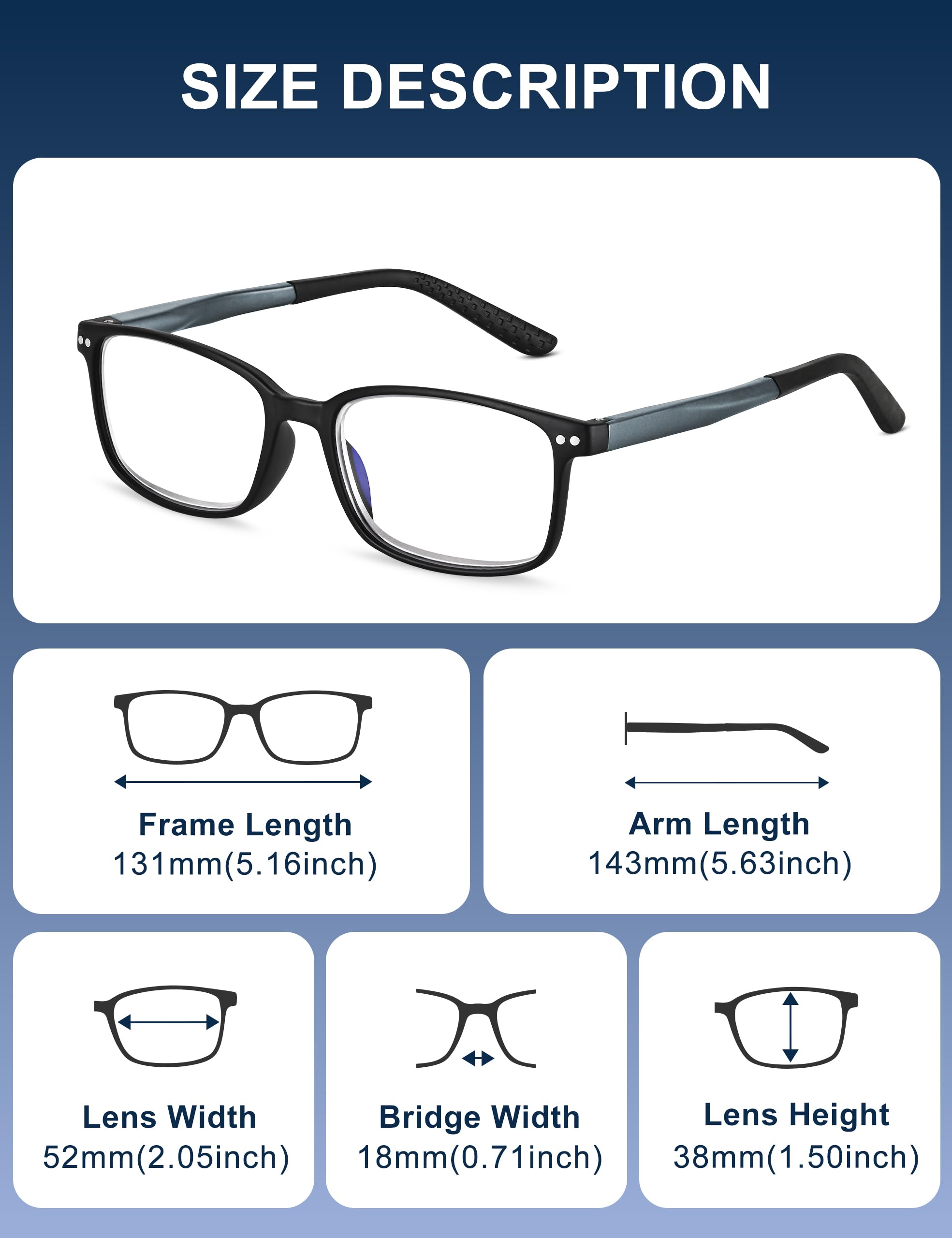 EASY READ 2 paia di occhiali da lettura in stile sportivo da uomo rettangolari con blocco luce blu con cerniera a molla