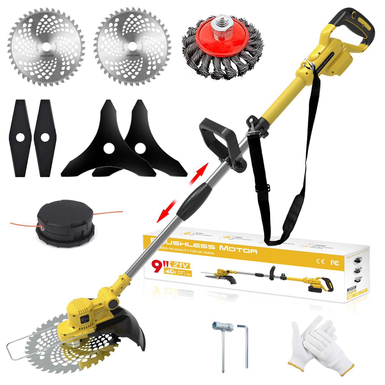 Weed Wacker Désherbeur sans fil pour batterie Dewalt 20 V MAX, 4 en 1 alimenté par batterie, débroussailleuse avec 5 types de lames, pour pelouse et jardin (sans batterie)