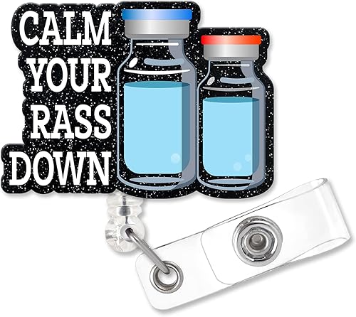 Calm Your Rass Down - Soporte de carrete de insignia con clip de tiburón de metal, etiqueta de identificación de trabajo de laboratorio, regalo de
