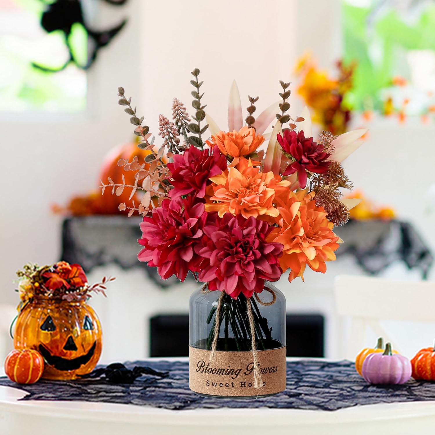 Leftover Fake Fall Flowers in Vase,Faux Flowers in Vase,Fall Floral Arrangement,Fall Centerpieces for Tables,Artificial Flowers,Kitchen Decor,Coffee Table Decor - Image 5