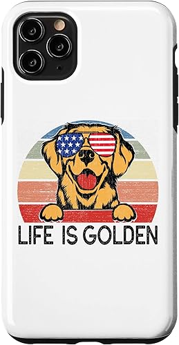 Carcasa dorada para iPhone 11 Pro Max Golden Retriever Dogs Life is Golden