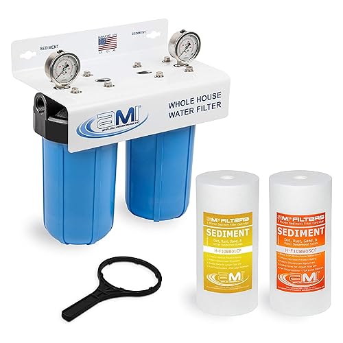 Miniatura 2 de Applied Membranes Inc. Sistema de filtro de agua de 2 etapas para toda la casa, 1 micrón y 5 micrones 4.5 pulgadas por 10 cartuchos de filtro de