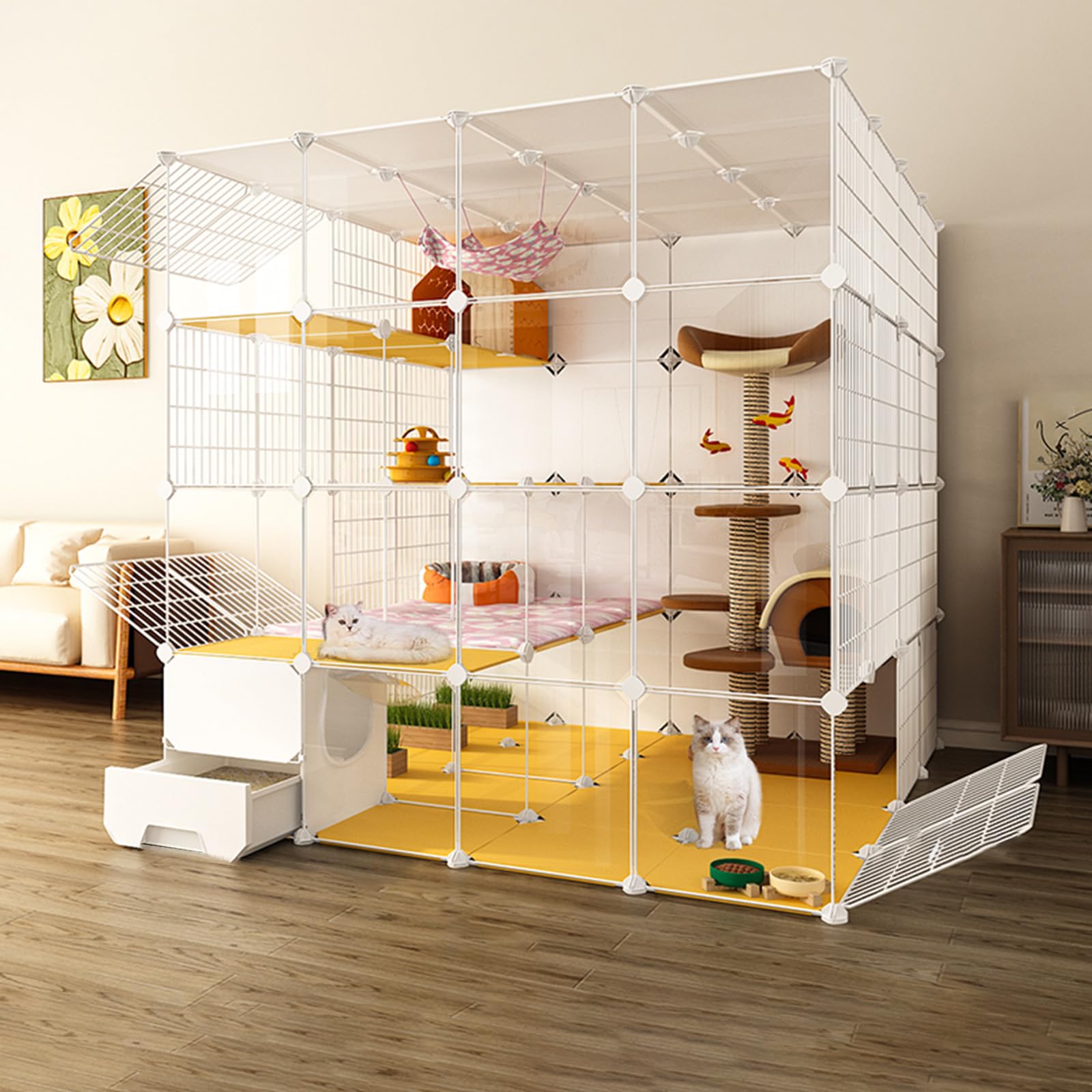 asdchZen Portable Cat Cage,Large Indoor Cat Cage,Indoor Cat Cage With Litter Box,Pet Cages For Small Animals,Indoor Diy Cat Playpen,For And Cat,147 * 147 * 147Cm