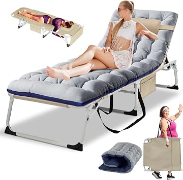 LILYPELLE Folding Chaise Lounge Chair with Pad, Patio Sun Tanning Chair | 5-Position Outdoor Chaise Lounger,Portable Beach Lounge Chair for Outdoor Sunbathing Patio Pool Lawn Deck Poolside