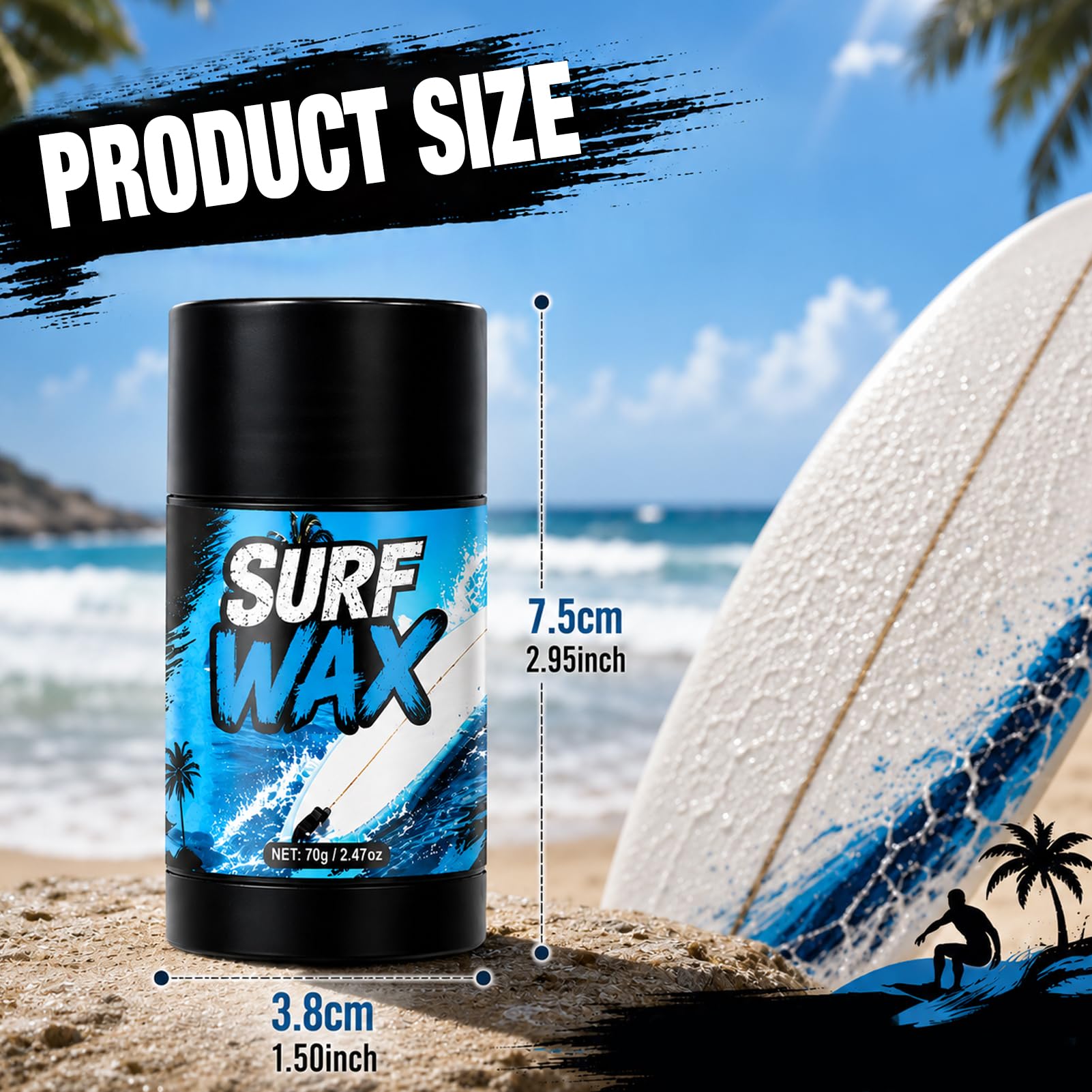 Surf Wax, Skiwachs, Surfboard Wax, Geeignet für Wasser, Surfing, Hoher Grip und rutschfest, Langlebig, Leicht Aufzutragen, Ideal für Surfbretter, Snowboard, 70g