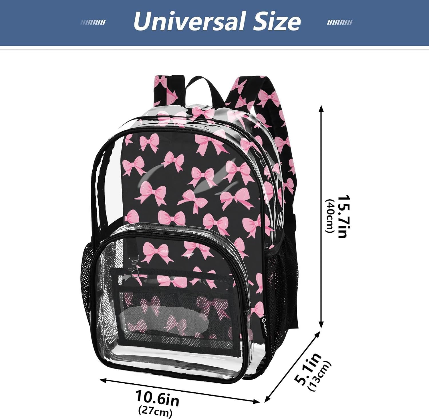Funny Bow Black Funny Clear Backpack Heavy Duty See Through Transparent PVC BookBag for Kids Boy Girl Adult School Work 12L image 4