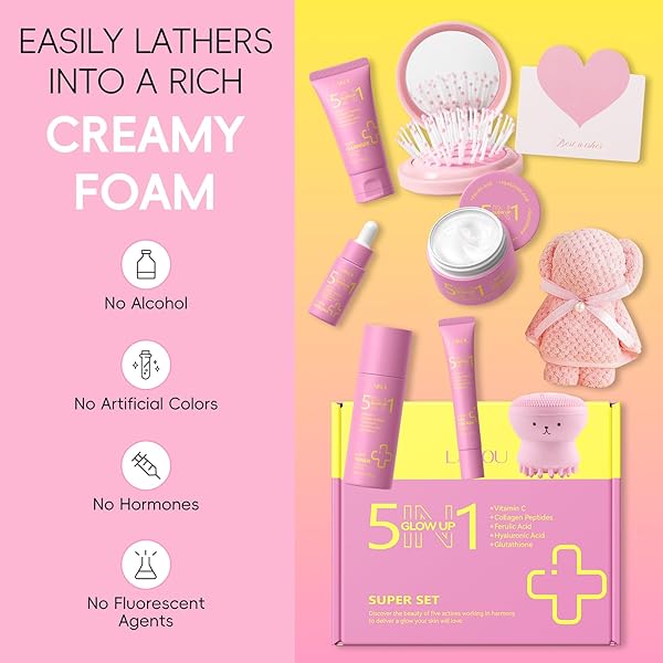 LAIKOU 5 in 1 Glow Up Skincare Set, 9 piezas Set Regalo Mujer Cuidado Facial, Rutina Diaria Facial Hidratante, ideal para San Valentín Día de la Madre y Cumpleaños - 5
