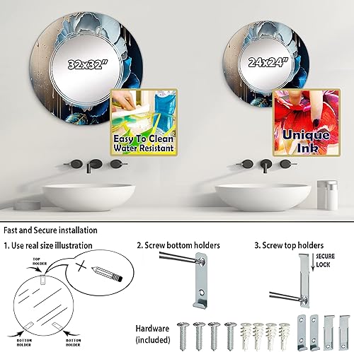 Miniatura 4 de Vibrant Blue Camellia Flower II- Vanity Mirror, Bathroom Mirrors, Wall Mirrors for Living Room, Bedroom - Round Mirror - Large 24'x24', 32'x32'