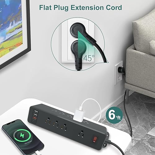Miniatura 5 de Regleta de alimentación de montaje en pared de 9 salidas con USB C HdcTek Extensor de salida de doble cara, puertos USB-A de carga rápida y 1 puerto