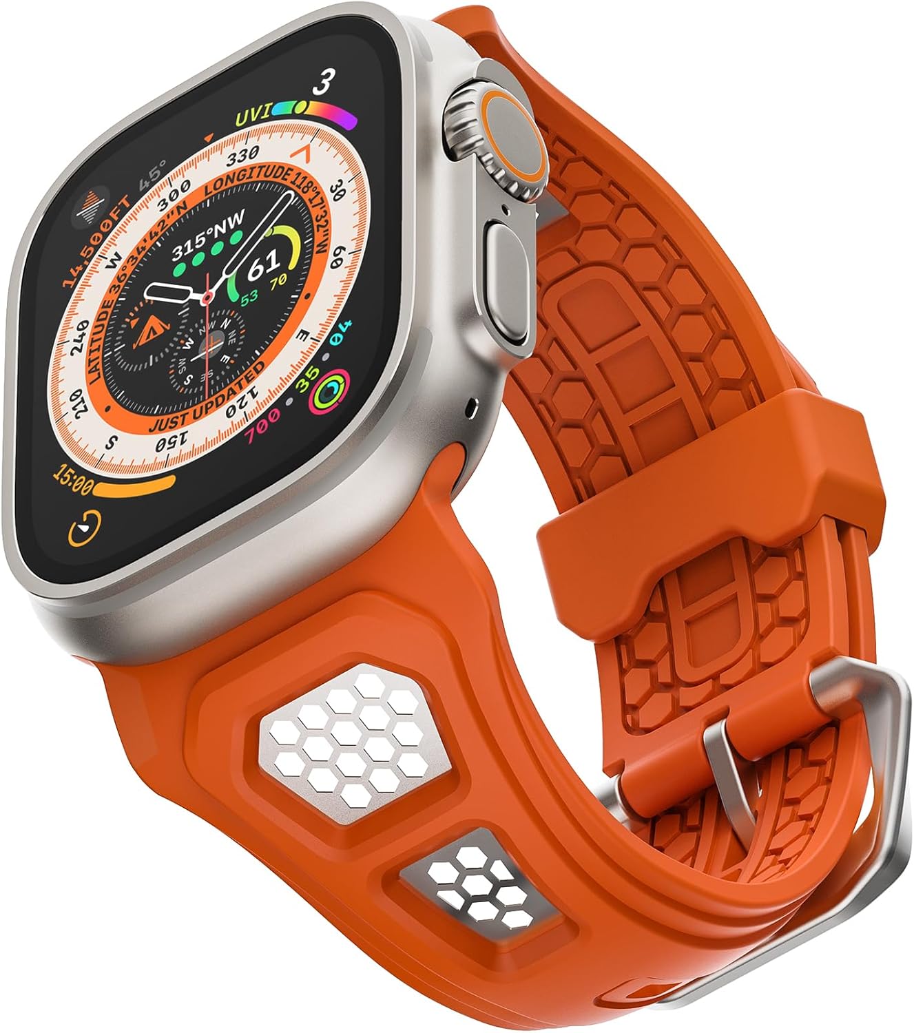 ULTIMAL Compatible with Apple Watch Band 49mm/45mm/44mm/42mm/46mm, Rugged Sports Strap with Breathable Hollowing Stainless Steel Design for iWatch Ultra 2/1 Series 10/9/8/7/6/5/4/3/2/1/SE/SE2