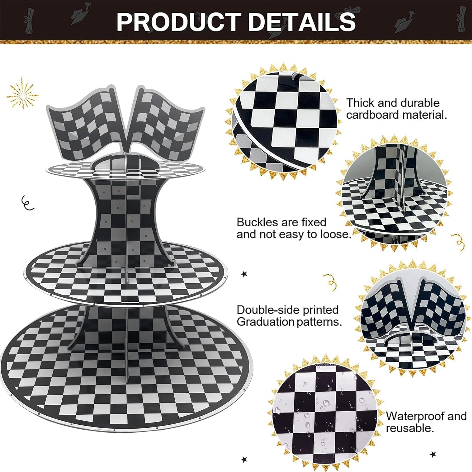 2 Pack Cupcake Stand for 24 cupcakes 3-Tier Cake Stand cardboard, Perfect for Wedding, Birthday Party, Baby Shower and Graduation (Racing Car)
