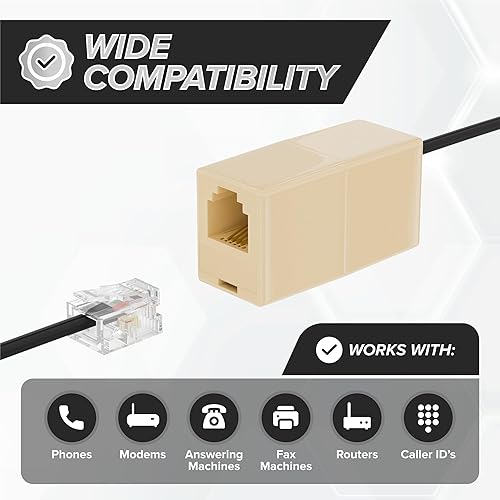 Miniatura 3 de THE CIMPLE CO Phone Line Cord 50 Feet - Modular Telephone Extension Cord 50 Feet - 2 Conductor (2 pin, 1 line) Cable - Works Great with FAX, AIO,