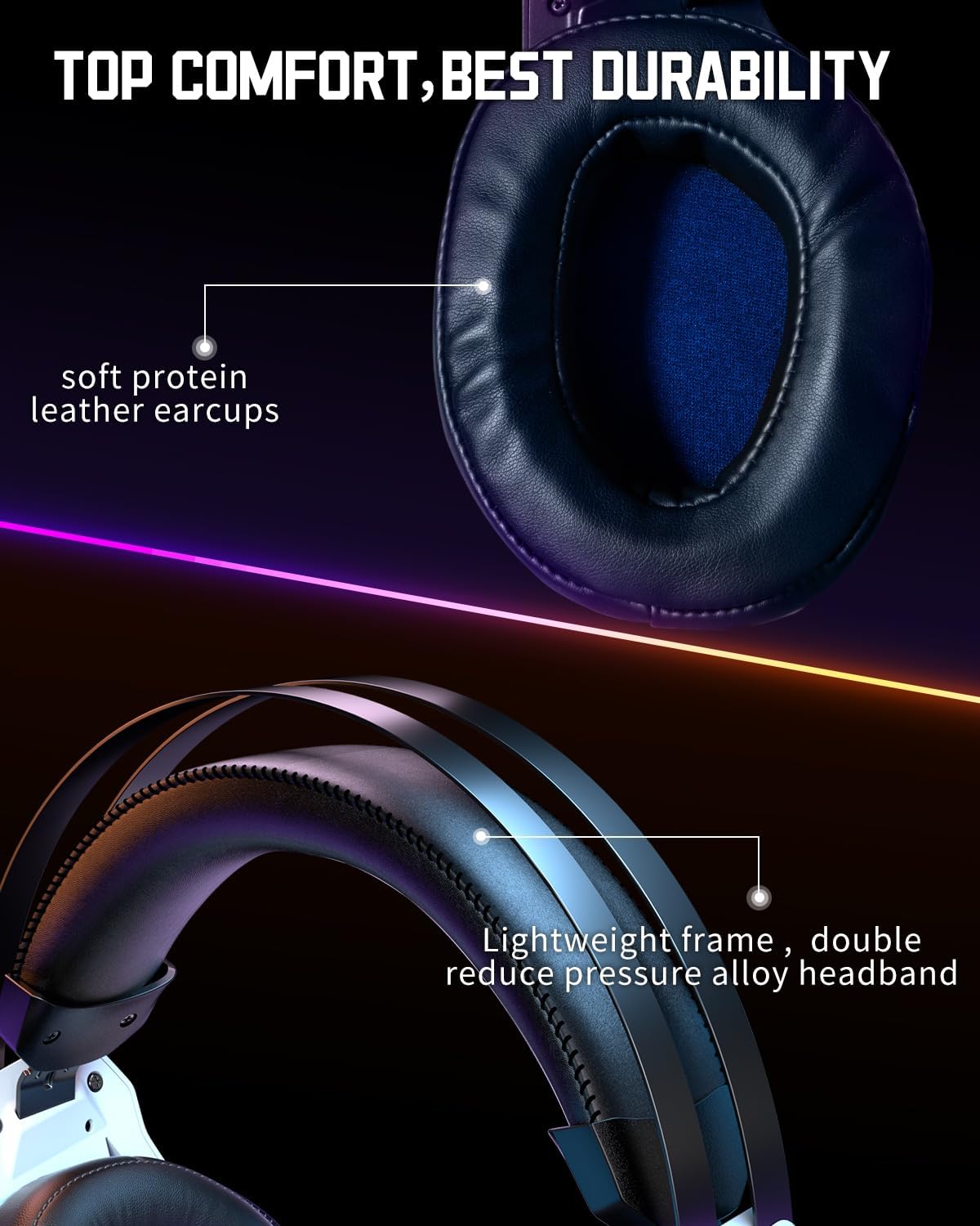 Gaming Headset with 3D Surround Microphone for PS4, PS5, Xbox, PC, Laptop, Switch, Headset with 3.5mm Jack, RGB LED