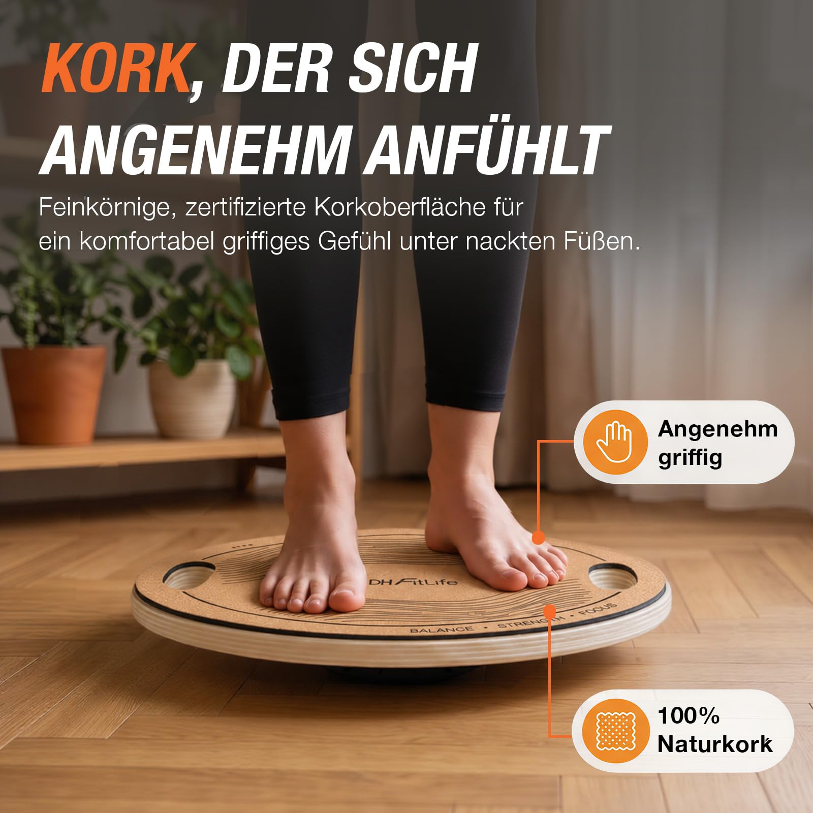 DH FitLife Balance Board con 2 maniglie, in sughero, per adulti