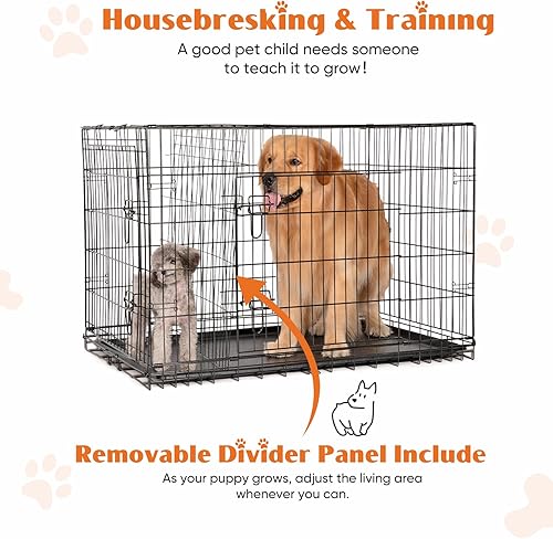 Miniatura 3 de Sweetcrispy Jaula grande para perros con panel divisor, jaula plegable de alambre de metal de doble puerta de 36 pulgadas con bandeja de plástico a