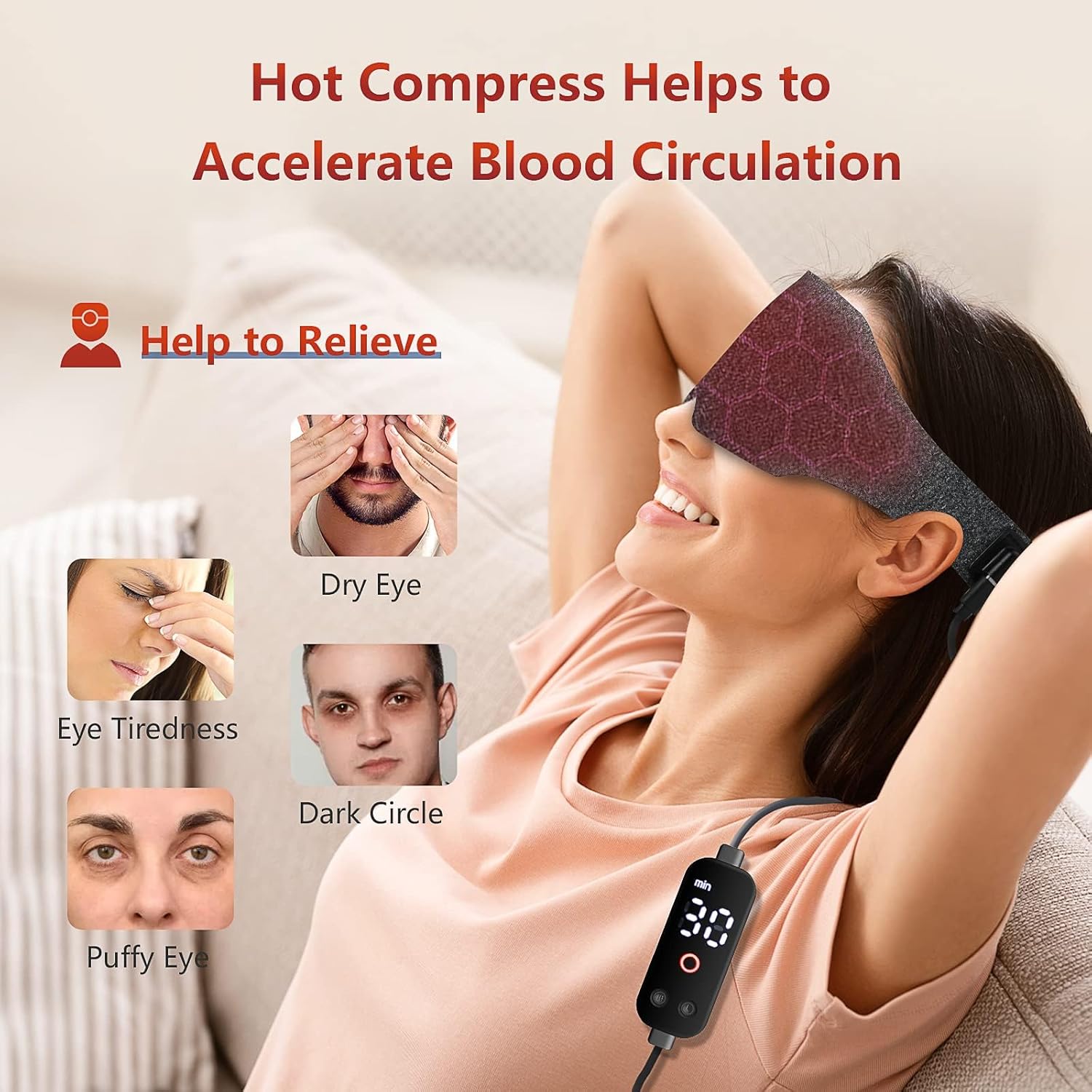 Heated Eye Mask, Electric Heated Eye Mask with Adjustable Temp & Strap for Men & Women,Sleep Mask of 3D Light Blocking Blindfold,Grey