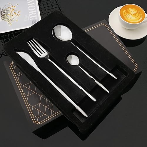 Miniatura 54 de JASHII Juego de cubiertos de 24 piezas con caja de regalo, juego de cubiertos de acero inoxidable para 6, regalo de inauguración de la casa, mango