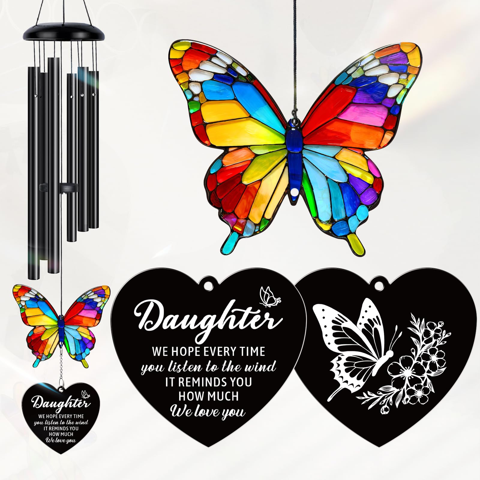 Daughter Gifts, Best Daughter Birthday Gifts, Presents for Daughter on Birthday Christmas Mothers Day, Heartful Present for Daughter-29.9'' Butterfly Sun Catcher Wind Chimes for Home Decor