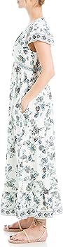 Max Studio Flutter Sleeve V-Neck Empire Waist Maxi Dress Multi-Colored at  Amazon Women's Clothing store