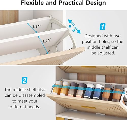 Miniatura 5 de Tribesigns Zapatero para entrada, armario de almacenamiento de zapatos con 3 cajones abatibles, organizador delgado y oculto para sala de estar,