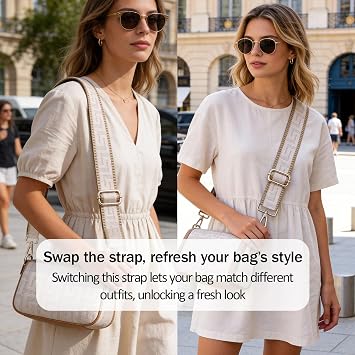 Bag Strap - Wide Adjustable Bag Straps for Crossbody Handbags, Replacement Shoulder Handbag Straps, Geometric Pattern Handbag Strap for Bag Replacement Women Men (Beige)