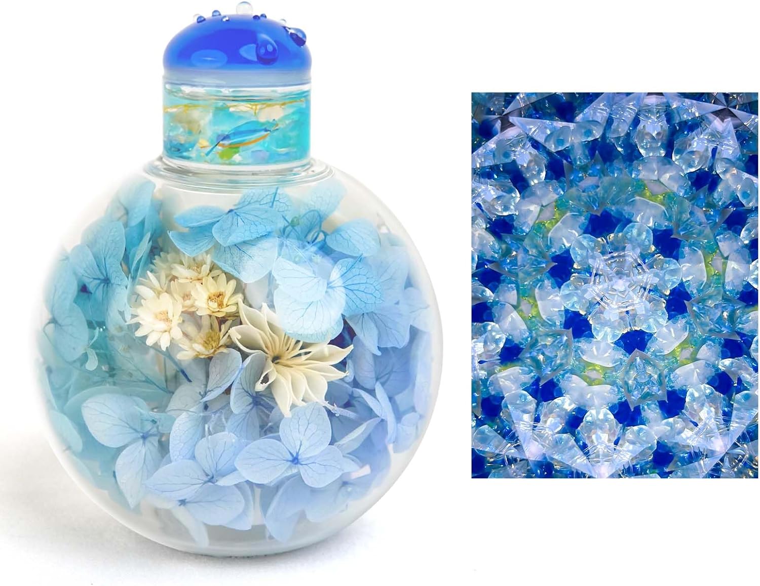 Hydrangea "Bluebird" Kaleidoscope Full Visual,4" Mini Handmade Blue Kaleidoscope For Adults,Vintage Gift Box,Glass Art,Preserved Flower,Anniversary Birthday Christmas New Year Valentine's Day Gift