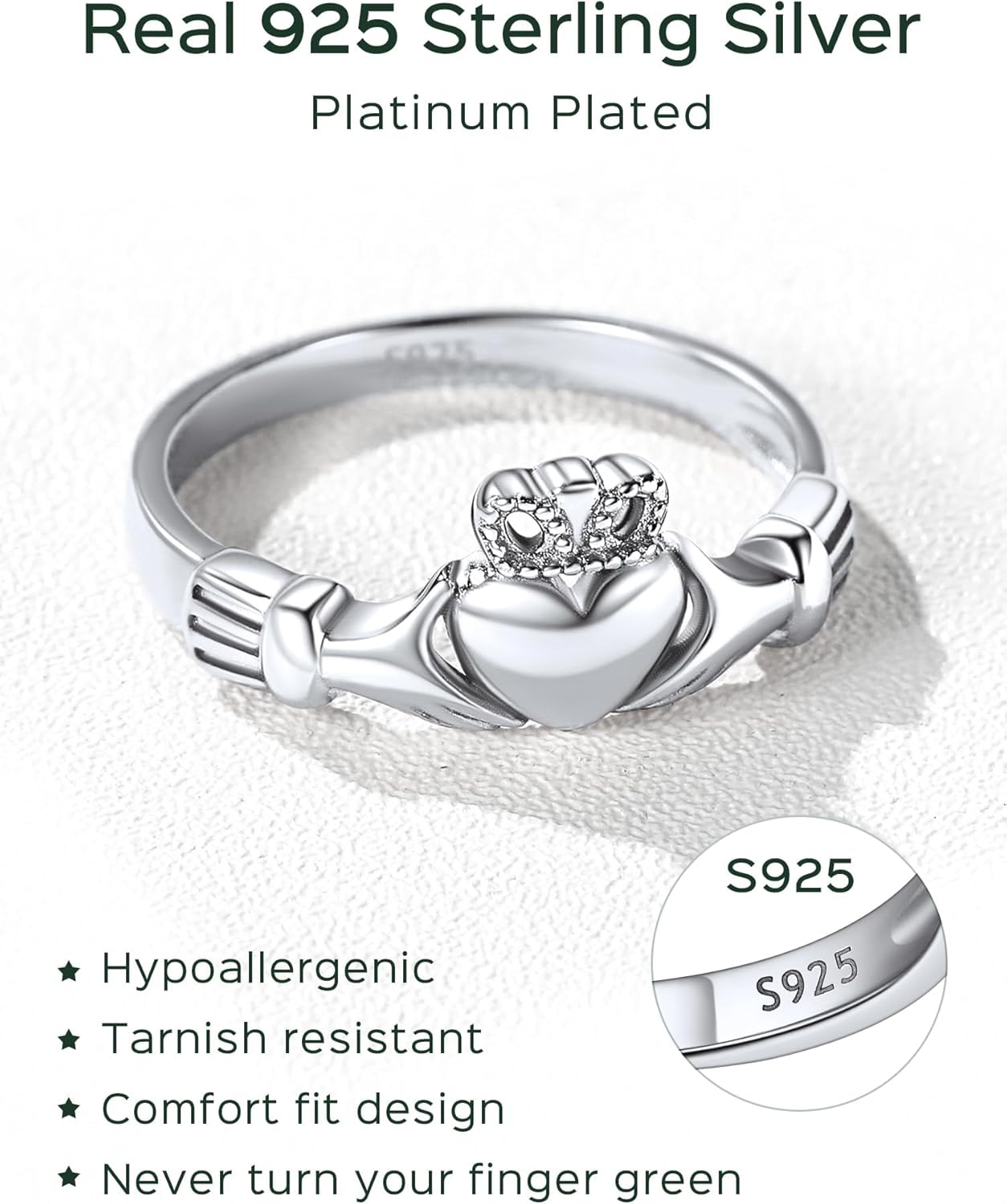 ChicSilver 925 Sterling Silver Claddagh/Triquetra Celtic Knot Promise Ring Size 4-12 - Image 4