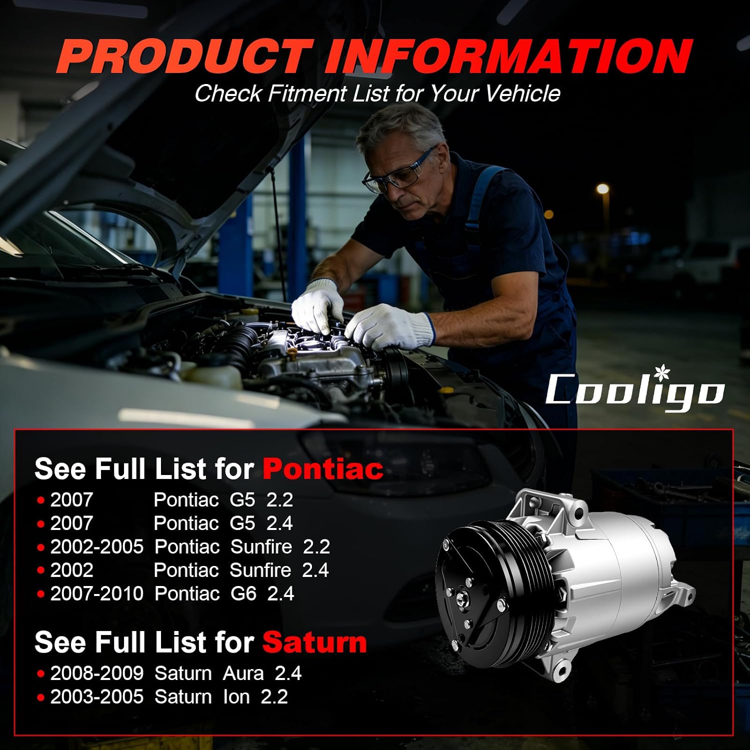 CO 20741C A/C Compressor with Clutch Fits for Chevy Malibu 2007-2012,Air Conditioner AC Compressor Fits for Chevy Malibu 2007-2012,Pontiac G5 2007,Replaces 13124750,15231079,22736034,22853678