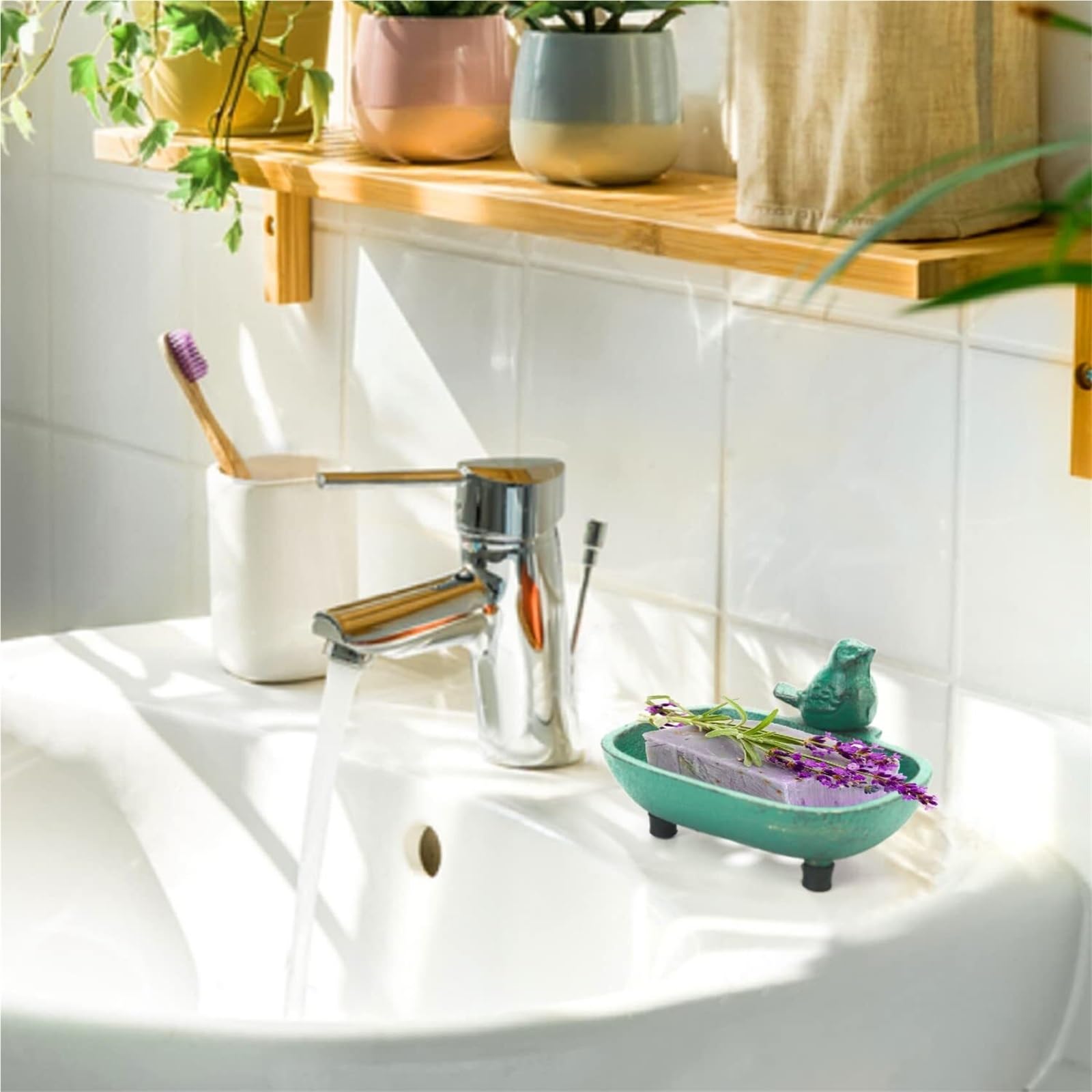 Jaboneras de baño Jabonera drenable de Hierro Fundido Alta Resistencia con Forma Encantadora y Acabado en Oro Verde Antiguo Decoración estética para el baño(Bird Shape)