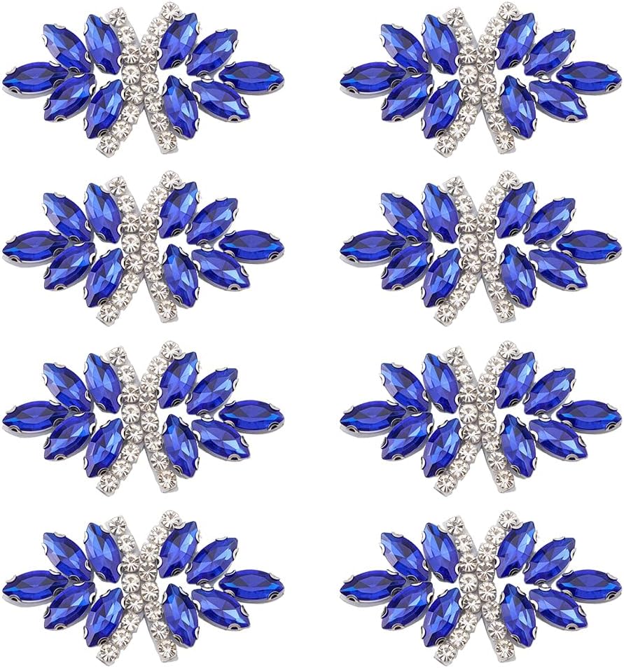 FINGERINSPIRE 8PCS Flower Rhinestone Applique Patches 2.52x1.44 Inch Green and Clear Crystal Rhinestone Flower Shape Sew On Patches Fashion Embellishments for DIY Clothing Bags Hats Decoration