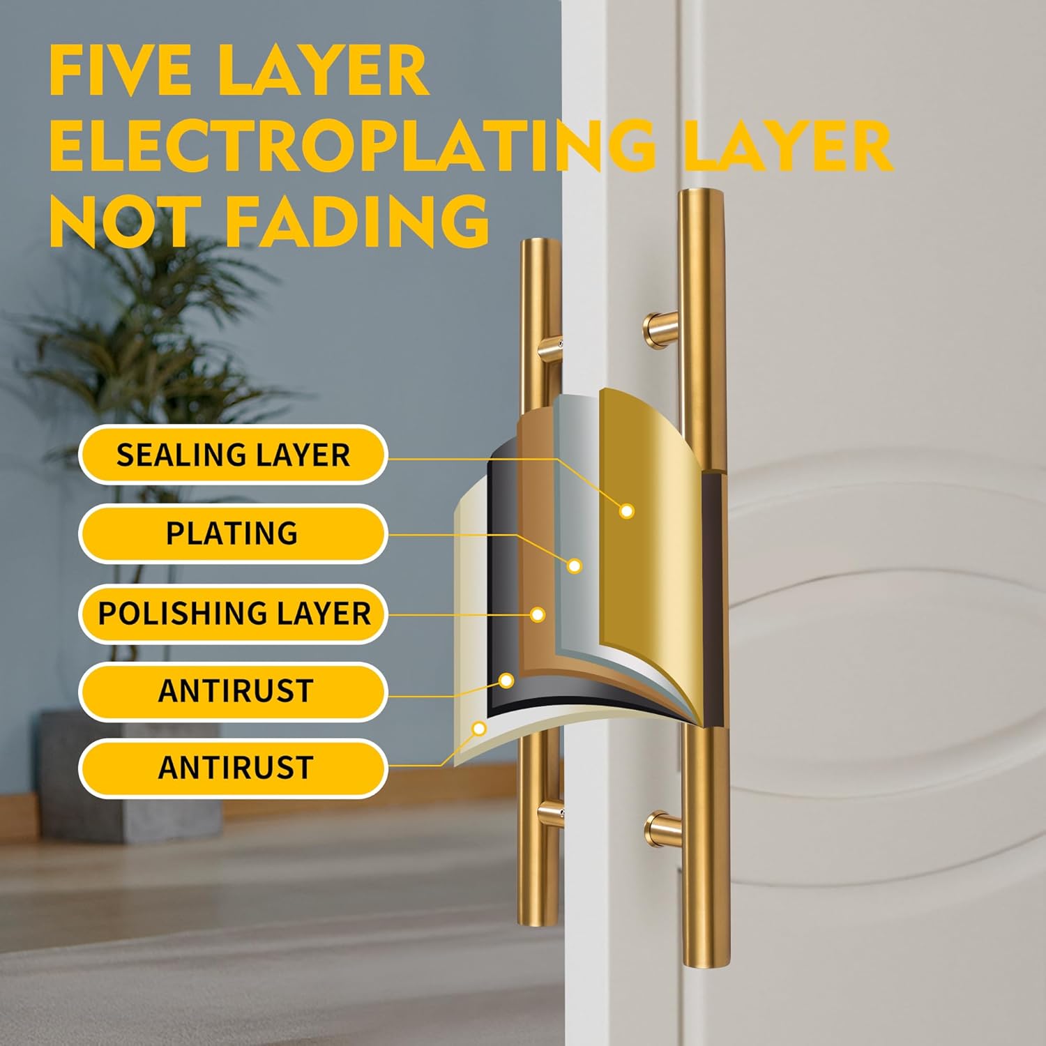 Push Pull Door Handle Solid Standoffs Heavy-Duty Commerial Grade-304 Stainless Steel Door Pull for Pulling and Pushing Sliding,Barn Glass and Shower Doors (Gold, 24inches/600mm)