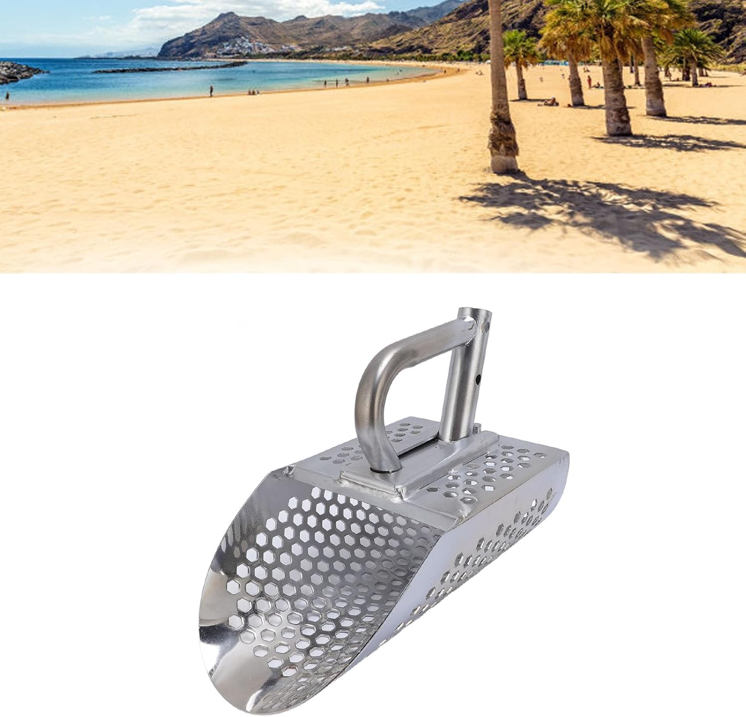 AUNMAS Metal Detector Scoop, Stainless Steel Sand Scoop for Metal Detecting, Sand Sifter Shovel with Detachable Handle for Underwater Treasure Metal Detection