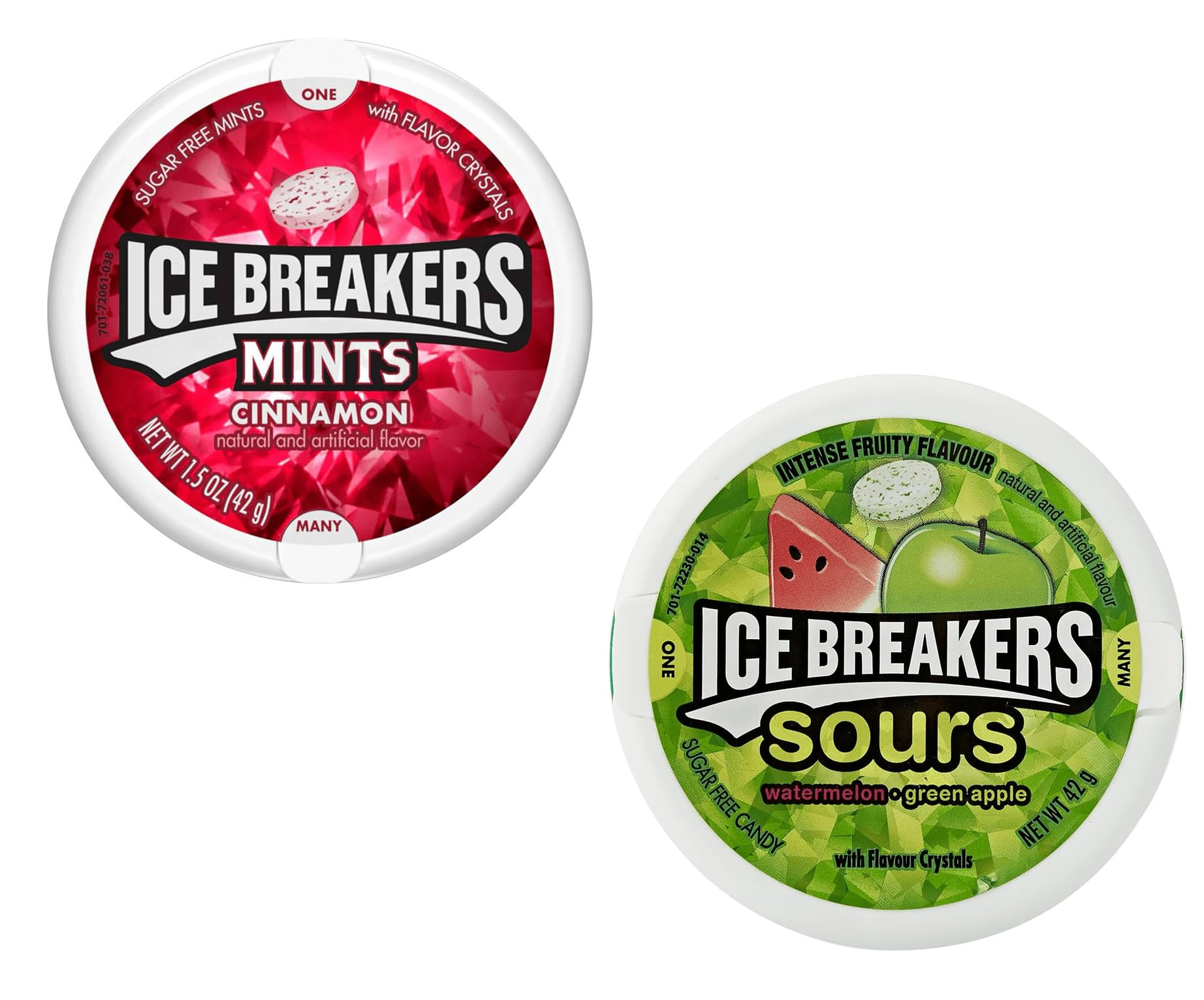 Ice Breakers Mints Cinnamon 42 G,Sugar Free Mints With Flavor Crystals And Ice Breakers Sours Watermelon + Green Apple + Tangerine 42 G,Sugar Free With Flavor Crystals