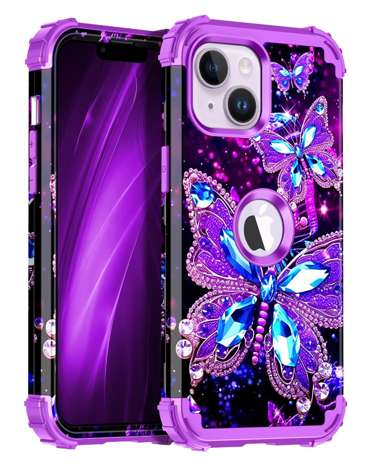 Miqala Compatible with iPhone 14 Plus Case,Glow in The Dark Three Layer Heavy Duty Shockproof Hard Plastic Bumper+Soft Silicone Protective Case for