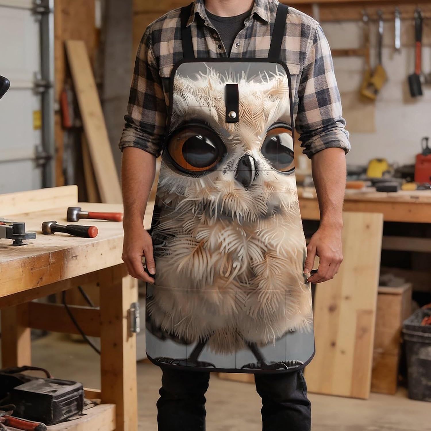 Cute Owl Tool Apron with Quick-Release Buckle,Tool Bag X-Cross Back, Adjustable Waist,Woodworking Apron for Workshop,Carpentry,Mechanics image 5