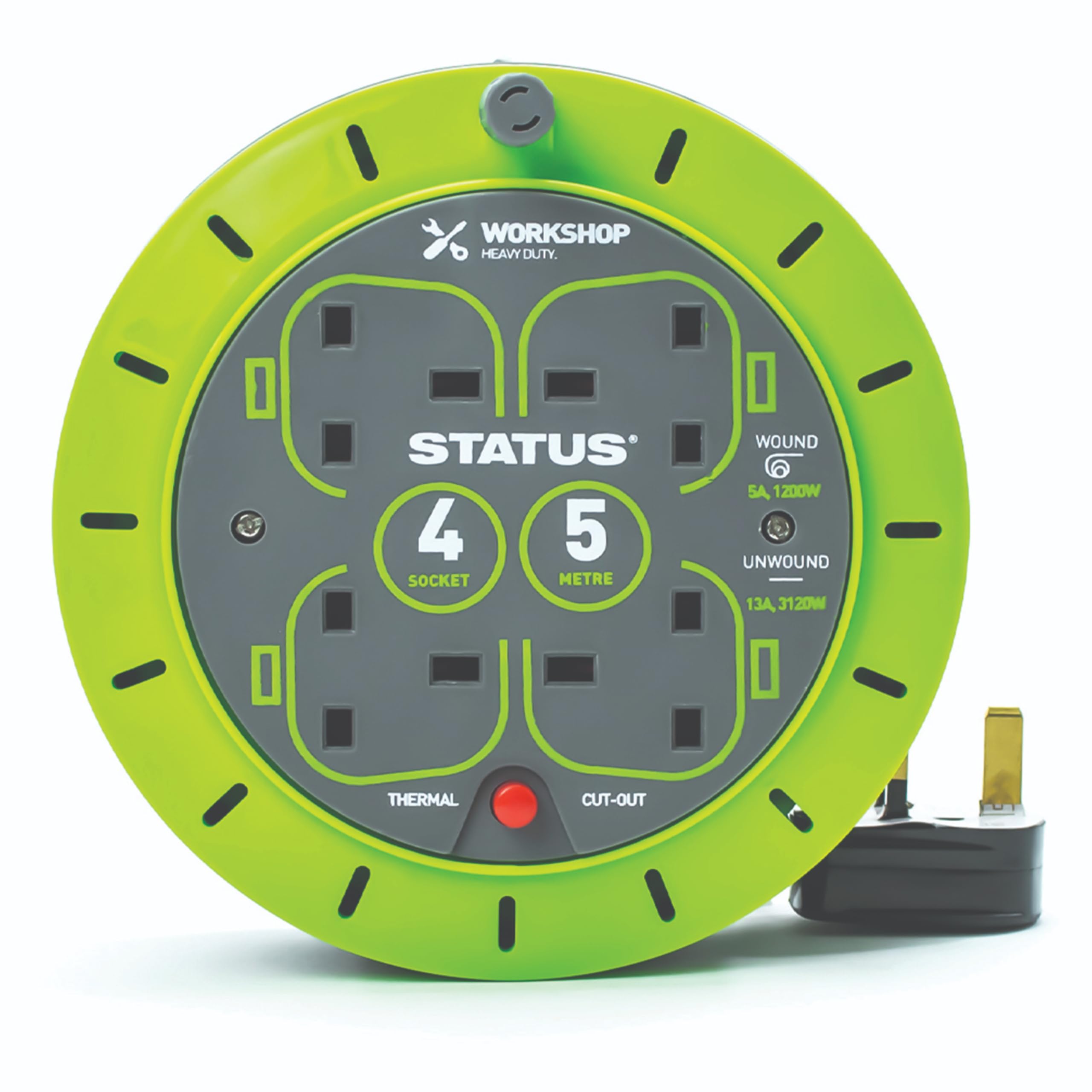 IONOS 2 Socket Cable Reel, 10m, Green Extension Lead, 13A with Thermal Cut Out, Heavy Duty Outdoor Extension Lead (ION13A10MCR6) — view 14