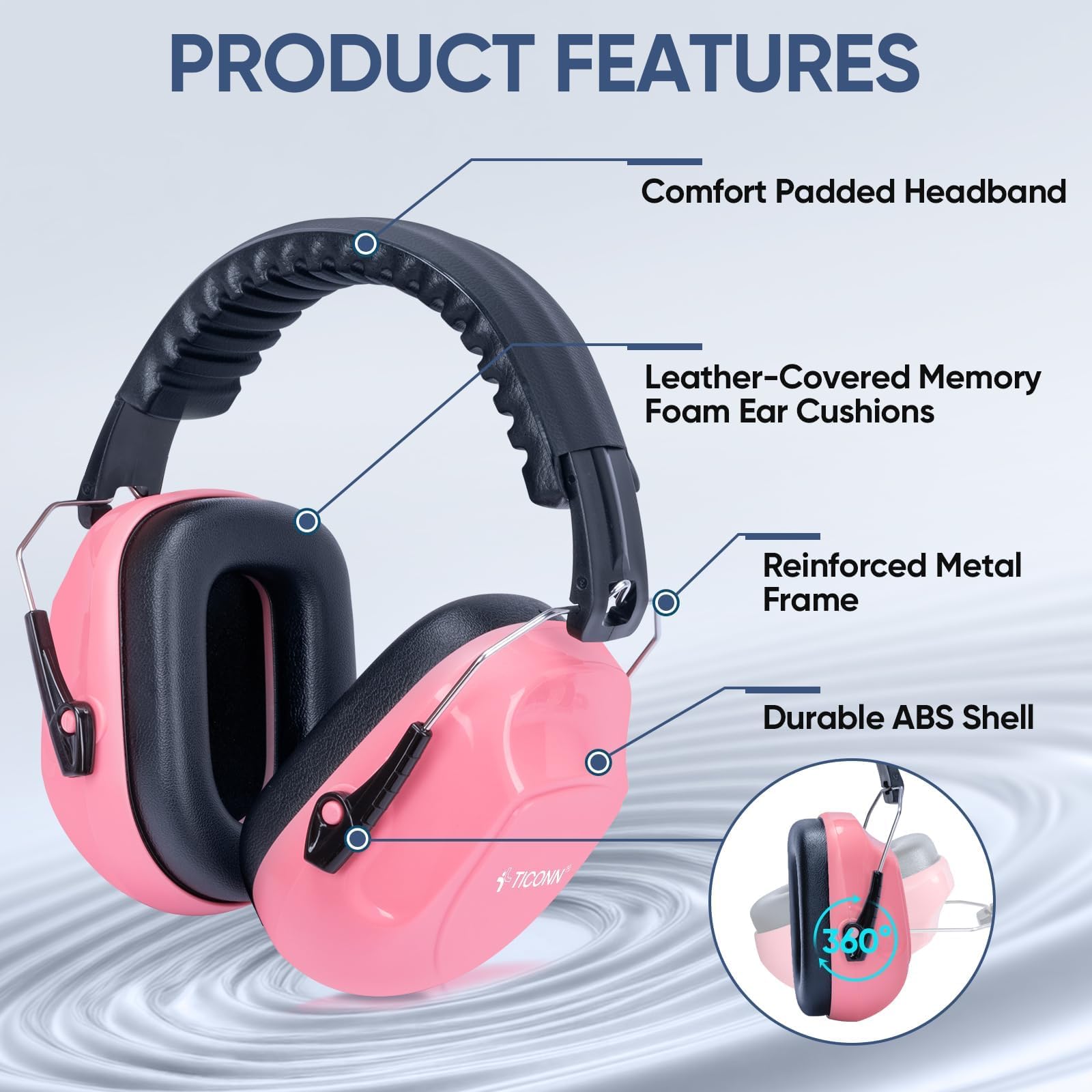 TICONN Casque antibruit pour adultes, cache-oreilles NRR 26 dB pour réduction du bruit, cache-oreilles pour champ de tir