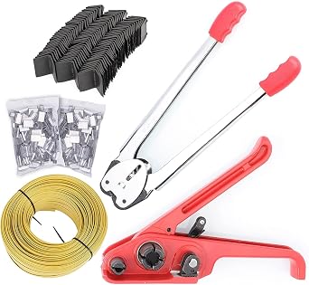 Pallet Packaging Strapping Banding Kit - Tensioner Cutter Sealer Tools, Poly Strapping with 100pc Open Seals and 100pcs Corner Protector, Heavy Duty PP Plastic Strapping Kit for 1/2"3/4" Strap