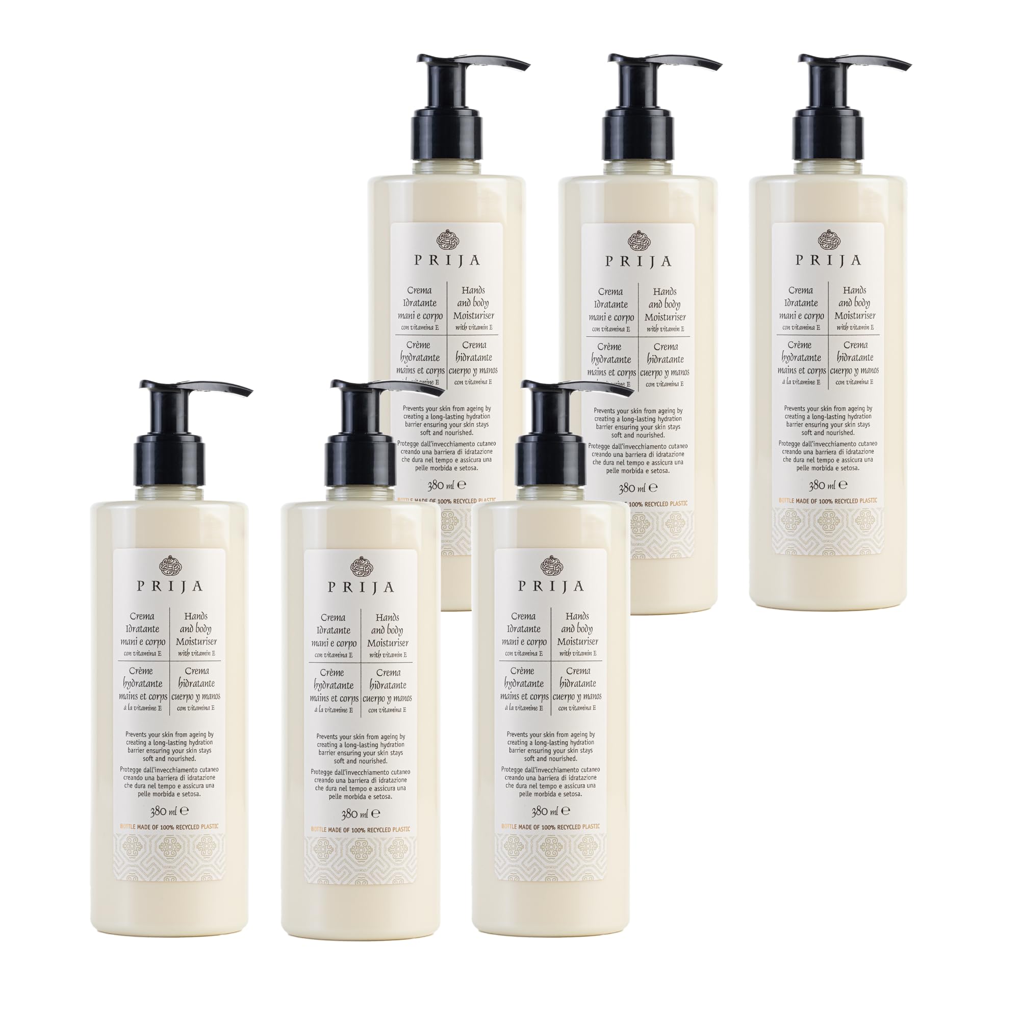 Prija Hands and Body Moisturiser with Vitamin E 6x 380ml | Hydrates and Protects the Skin. Helps Protect from Ageing by Creating Long Lasting Hydration. Vitamin Rich.