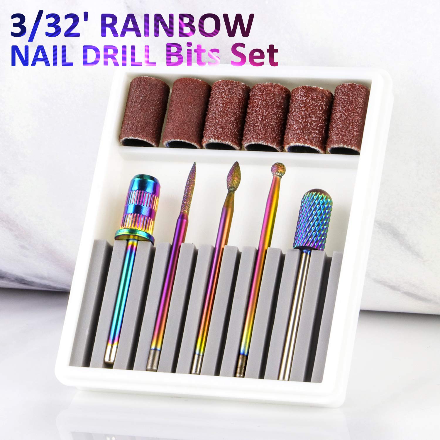 Rechargeable 30000 rpm Nail Drill - Ejiubas Portable E-File with Long Life Battery Cuticle Drill Bit 3/32 Inch Efile Nail Bit Fine Grit for Manicure Pedicure Home Salon Use