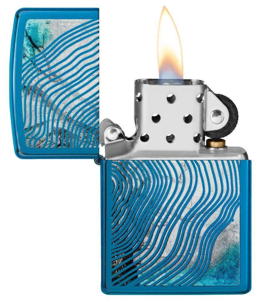 Zippo Sturmfeuerzeug - Baumringe - High Polish Blue, Blau - Colour Image - Nachfüllbar - Wiederverwendbar - Windfestes Design - Geschenkbox - Made in USA