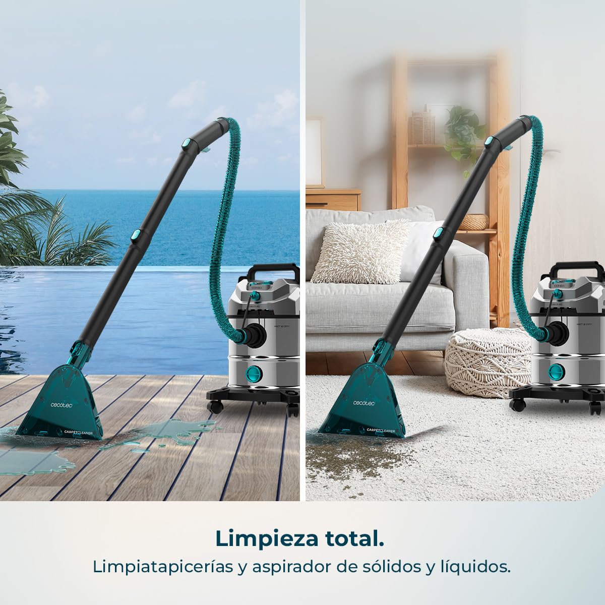 Cecotec Aspirador Sólidos, Líquidos, Tapicerías y Alfombras con Cable Conga CarpetClean 20000 Pro Ultra. 1600W, 21kPa de Potencia, Función 2 en 1, Capacidad 20L, Kit Accesorios, Radio de Acción 7m
