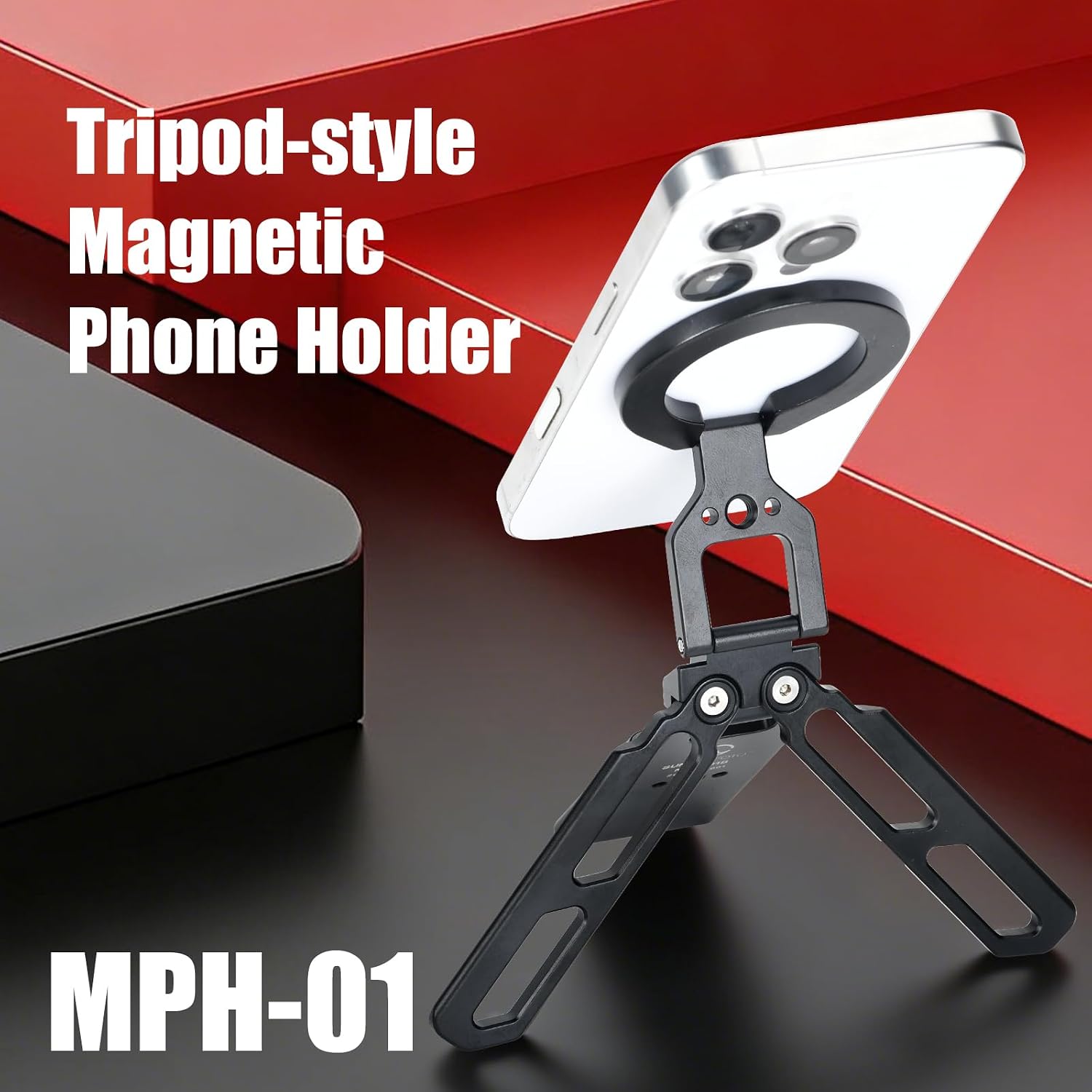 SUNWAYFOTO MPH-01 Magnetic Pocket Phone Tripod, Foldable Compatible with Magsafe for iPhone 16/15/14/13/12 Plus Pro Max Series, Phone Tripod Holder, Handle, Smartphone Table Stand, Travel (BLACK)