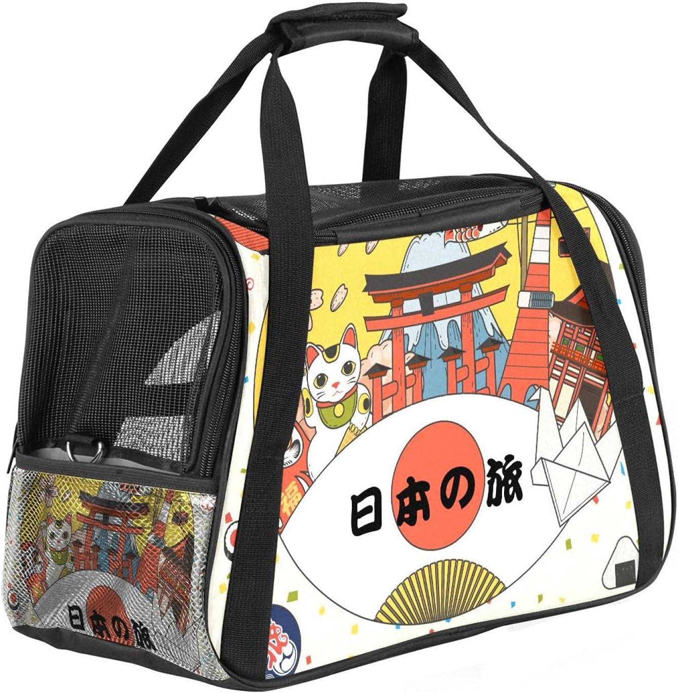 ペットパック 日本 観光 ポスター ペットキャリーバッグ 猫・小型犬用 マット付き 通気性 軽量 携帯しやすい 車載/旅行/通院/ア