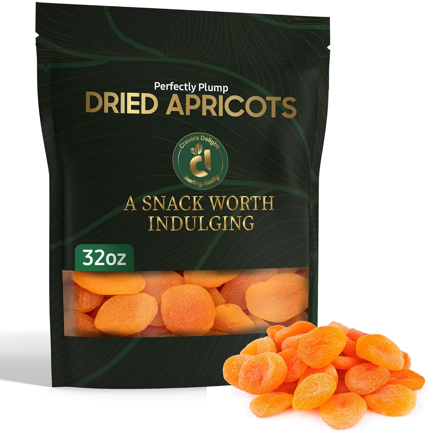 Cravers Delight Dried Apricots No Sugar Added –Gourmet Whole Unsweetened Dry Apricots – Dried Fruit for Snacking, Baking and Gifting in Premium Resealable Bag – Gluten Free Vegan Fruit Snack (2 Lb)