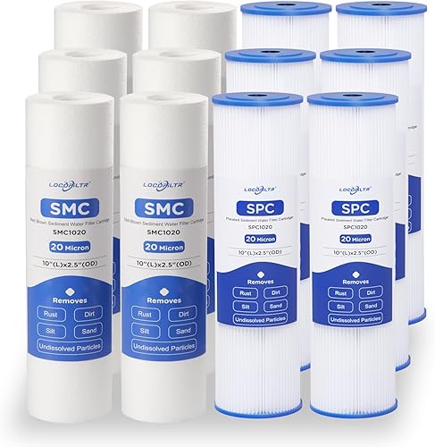 Cartucho de repuesto para filtro de agua de 10 x 2.5 pulgadas, polipropileno de 20 micras y filtro de sedimento plisado de 20 micrones, paquete de 12