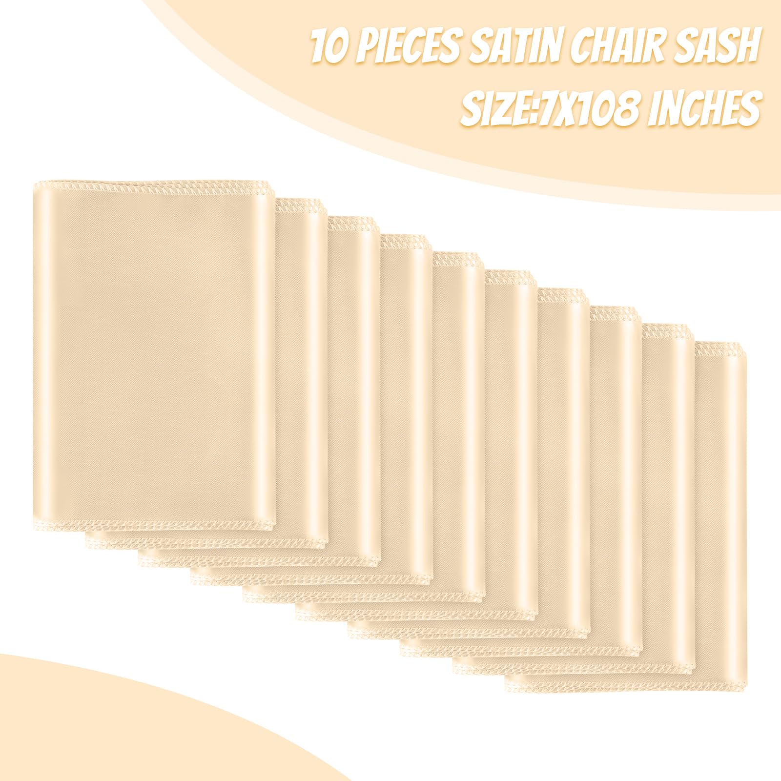 Condition photo showing As Is for marked as is - only 5 sashes size is 11” x 108 color purple 10 pcs satin chair sashes bows universal chair ribbon ties back sash for wedding party reception events banquets hotel event chair cover decoration (champagne 7x108 inch)