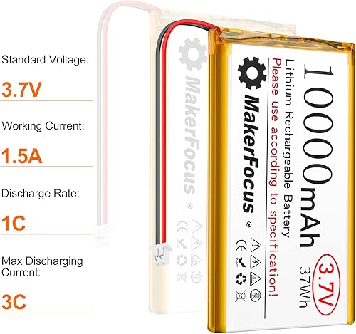 Miniatura 4 de MakerFocus Batería recargable de polímero de litio de 3.7 V 10000 mAh con placa protectora integrada, revestimiento aislante y enchufe PH2.0 para